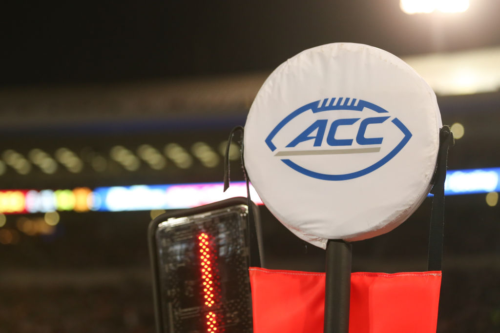 LOUISVILLE, KY - SEPTEMBER 02: An ACC logo during the game against the Notre Dame Fighting Irish and the Louisville Cardinals on September 2nd 2019, at Cardinal Stadium in Louisville, KY.
