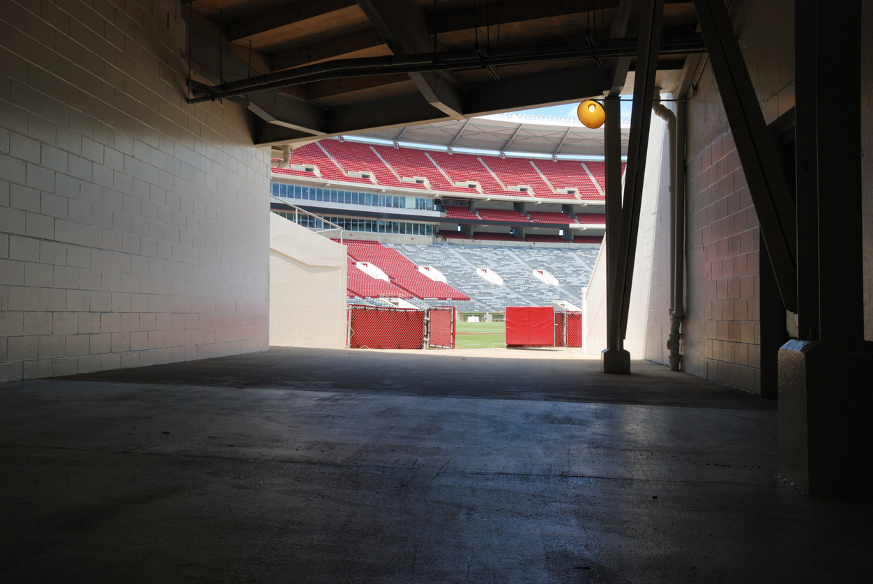 Large tunnel to end zone of football field