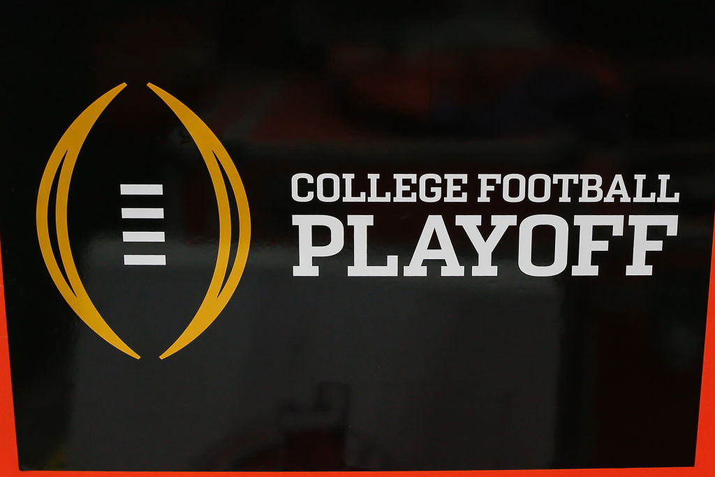 GLENDALE, AZ - DECEMBER 28: The college football playoff logo before the Fiesta Bowl college football playoff semi final game between the Clemson Tigers and the Ohio State Buckeyes on December 28, 2019 at State Farm Stadium in Glendale, Arizona.