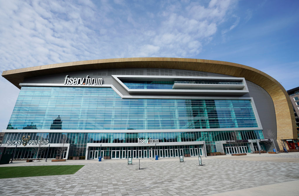 MILWAUKEE, WISCONSIN - MARCH 04: An exterior view of Fiserv Forum before a game between the Philadelphia 76ers and Milwaukee Bucks at Fiserv Forum on March 04, 2023 in Milwaukee, Wisconsin. The area was nearly sold out for the Marquette Women's Volleyball match against Wisconsin on September 13, 2023.